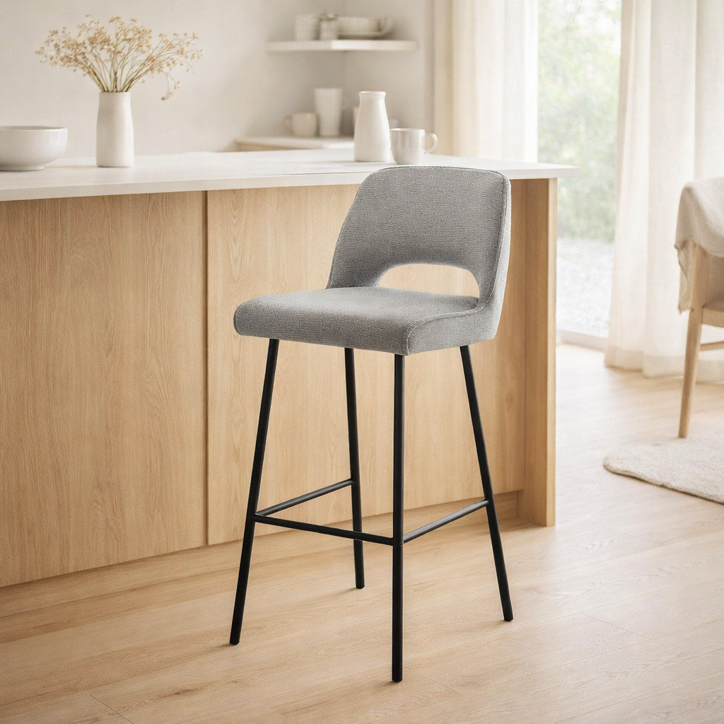 Jody Bar tabouret tissu aragon gris en situation