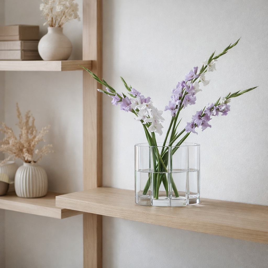 Vase en verre au design innovant avec une touche constructiviste, verre transparent FUSION 20 en situation