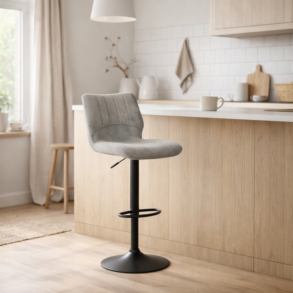 Tabouret de bar à bobby - tissu ukfr soft galets en situation