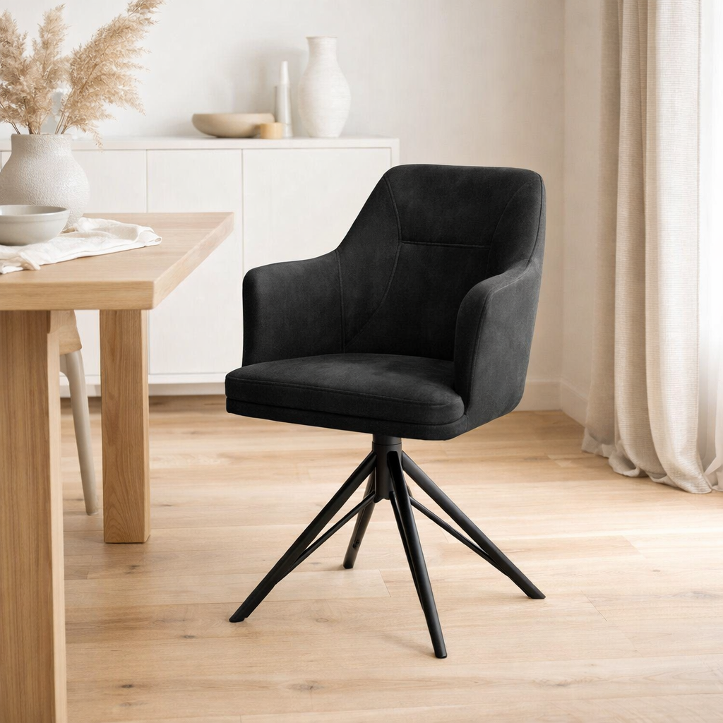 Chaise de bras Calvin tournant en tissu noir Aurora Hunter en situation