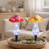 Brochettes décoratives solaires Set Mantar Ø 13 cm, 29 cm de haut, plastique transparent en rouge, jaune et transparent, LED intégrée, blanc froid en situation
