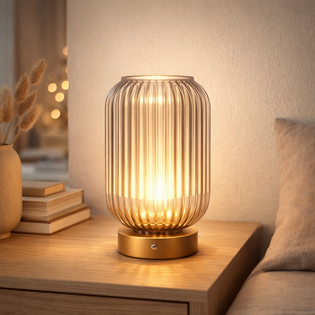 Lampe ackitique Luise Gold, classique, or, avec LED intégrée, blanc chaud en situation
