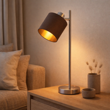 Lampe de table Maron en métal-satin-matt avec parasols en tissu en marron, avec une douille E14, la lampe pour le salon, la salle à manger, le couloir et le bureau, lampe de table 51 cm de haut en situation