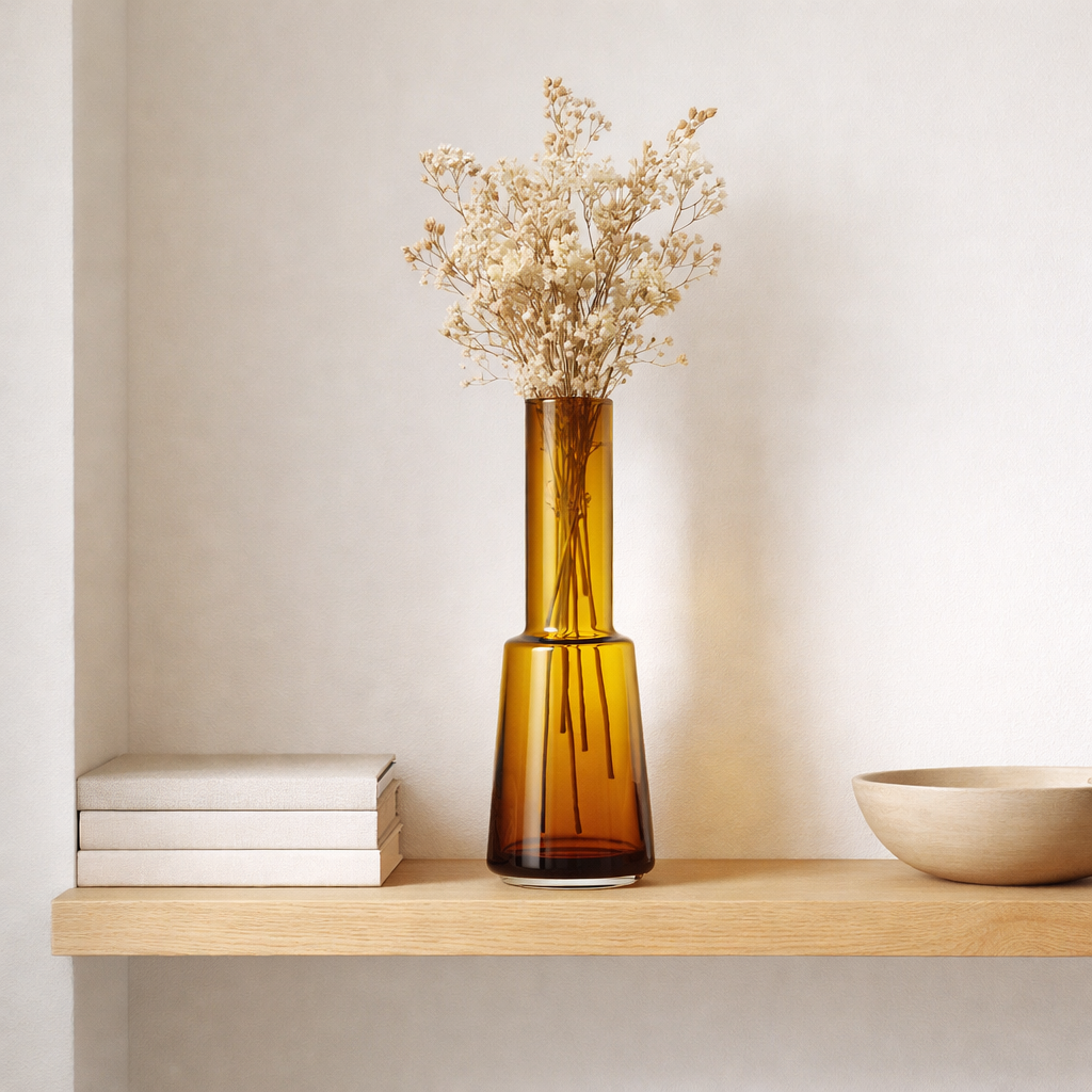 STOIRE RETRO Large vase de design élégant moderne, couleur ambre, copie Tyler14am en situation