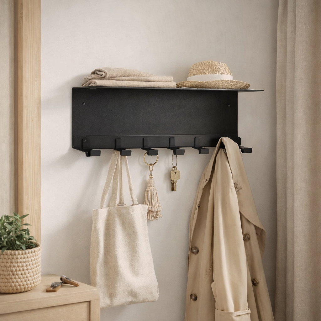 Gorillz Plenck - Porte-manteau mural - avec étagère à chapeau - Armoire - Noir en situation