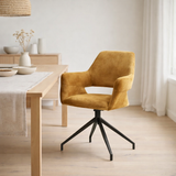 Chaise de bras katy m4 - poussière aurore velours or - tourner le pied en situation