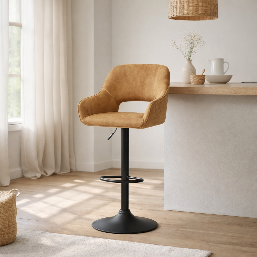 Tabouret de bar Katy - tissu aurore or en situation