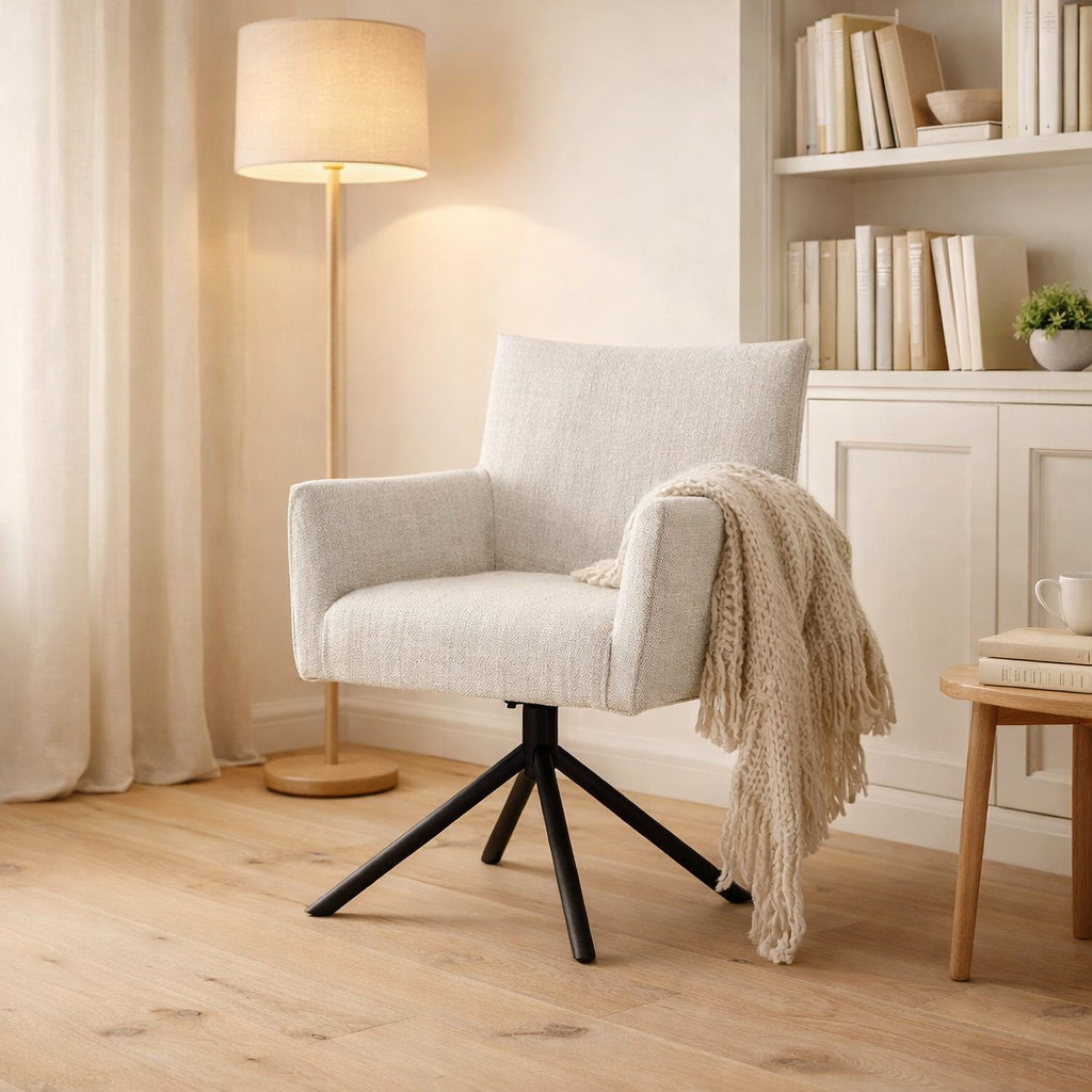 Focus fauteuil - tissu oasis naturel - devenant noir en situation