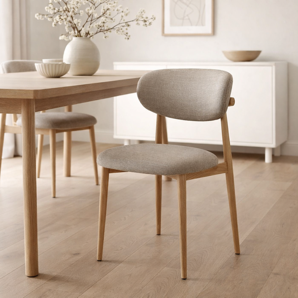 Chaise Dalton Tissu Vibe %2321 Taupe - Structure métal Chêne Naturel en situation