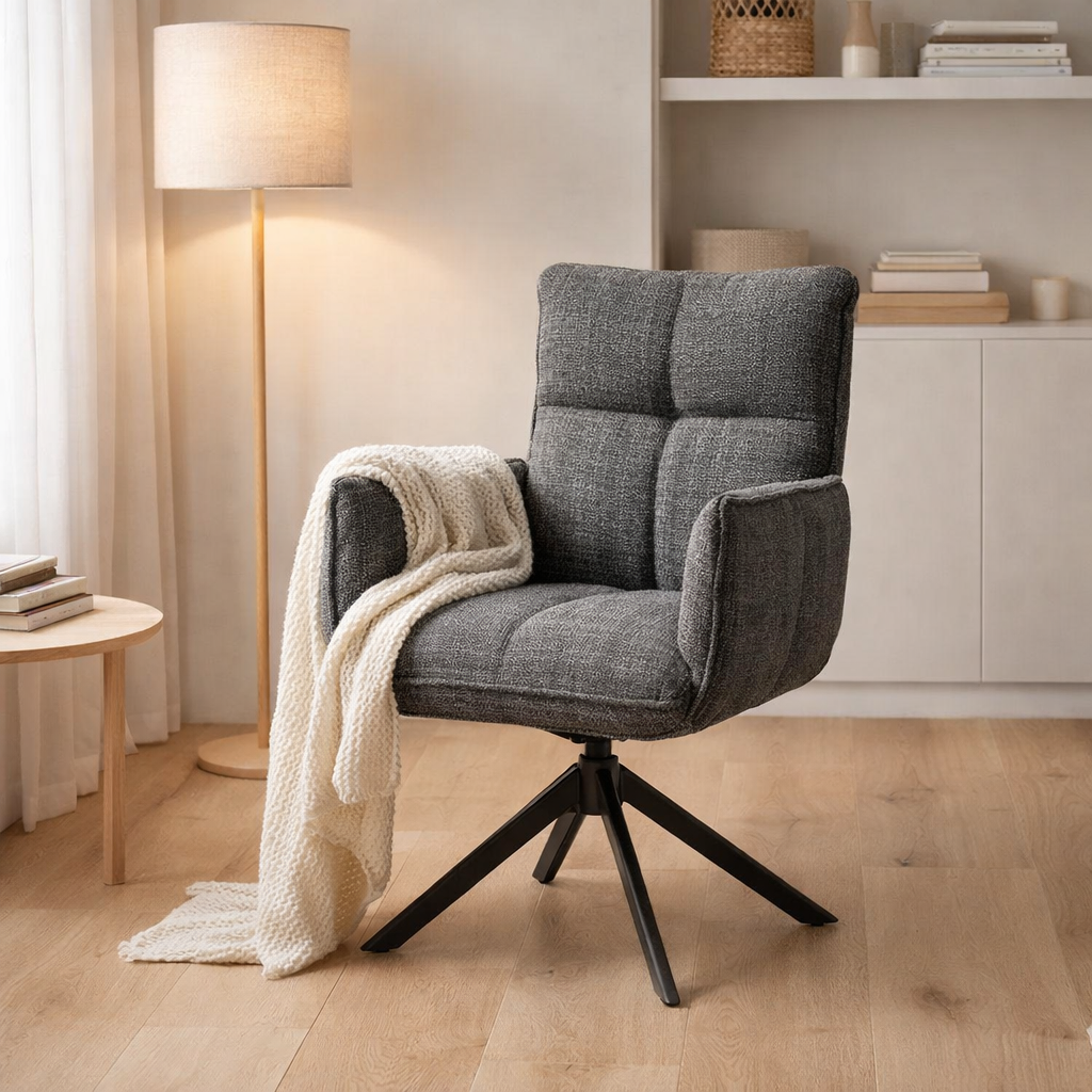 Fauteuil Nova Tissu Cremona %2393 Gris Foncé - Structure rotative 360 noir A360 en situation