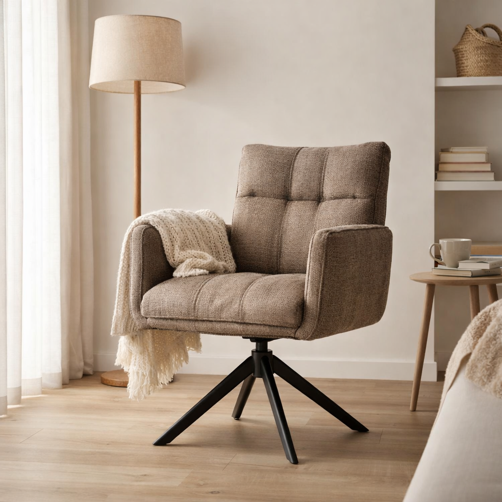 Fauteuil Nova Tissu Cremona %2318 Taupe - Structure rotative 360 noir A360 en situation