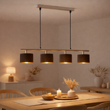 4 pendentif maron en métal-satin-matt avec parasols en tissu en marron, avec une douille E14, lampe pour le salon ou la salle à manger, 71,5 x 12 cm en situation