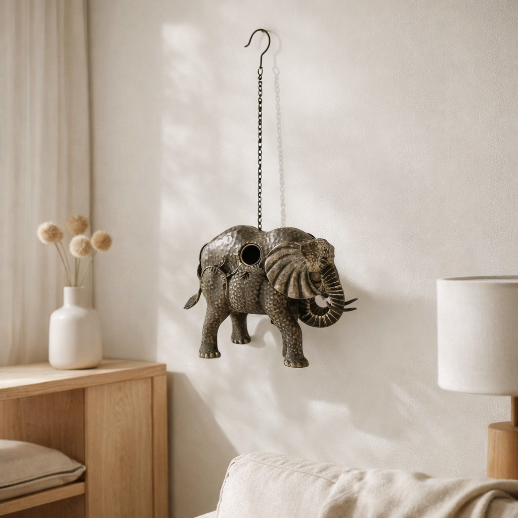 nichoir éléphant en métal en situation