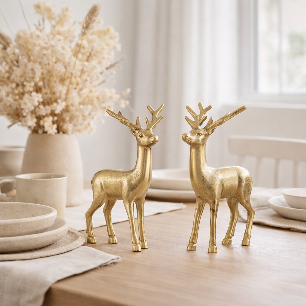 Figure décorative Cerf 2 Set Table Décoration Animal Figure Metal Christmas Decoration Silver O. en situation