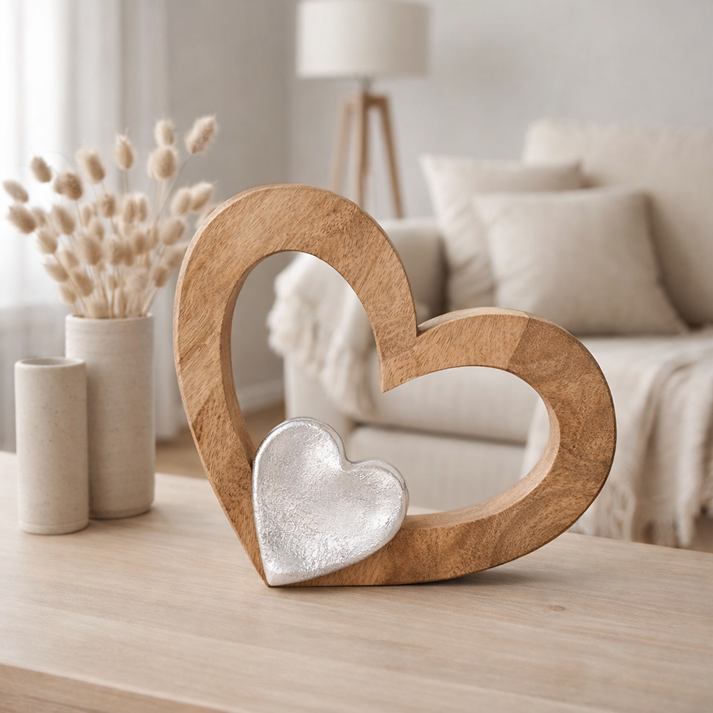 Déco Heart 27x21cm Figure en bois Masterbox 16 pièces Herzilein Mango-Old Aluminium en situation
