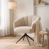 Fauteuil Cocoon Tissu Sahara Lin - Structure Rotative 360 Marron Anodique en situation