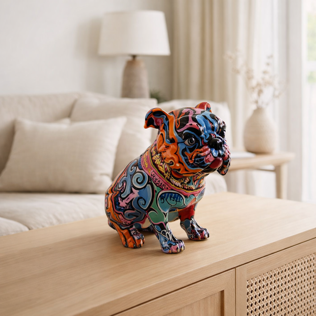 Polyresin Bulldog coloré en situation