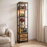 Étagère bibliothèque étagère sur pied 40x180x40 cm avec tiroirs Liverpool cadre en métal noir en situation