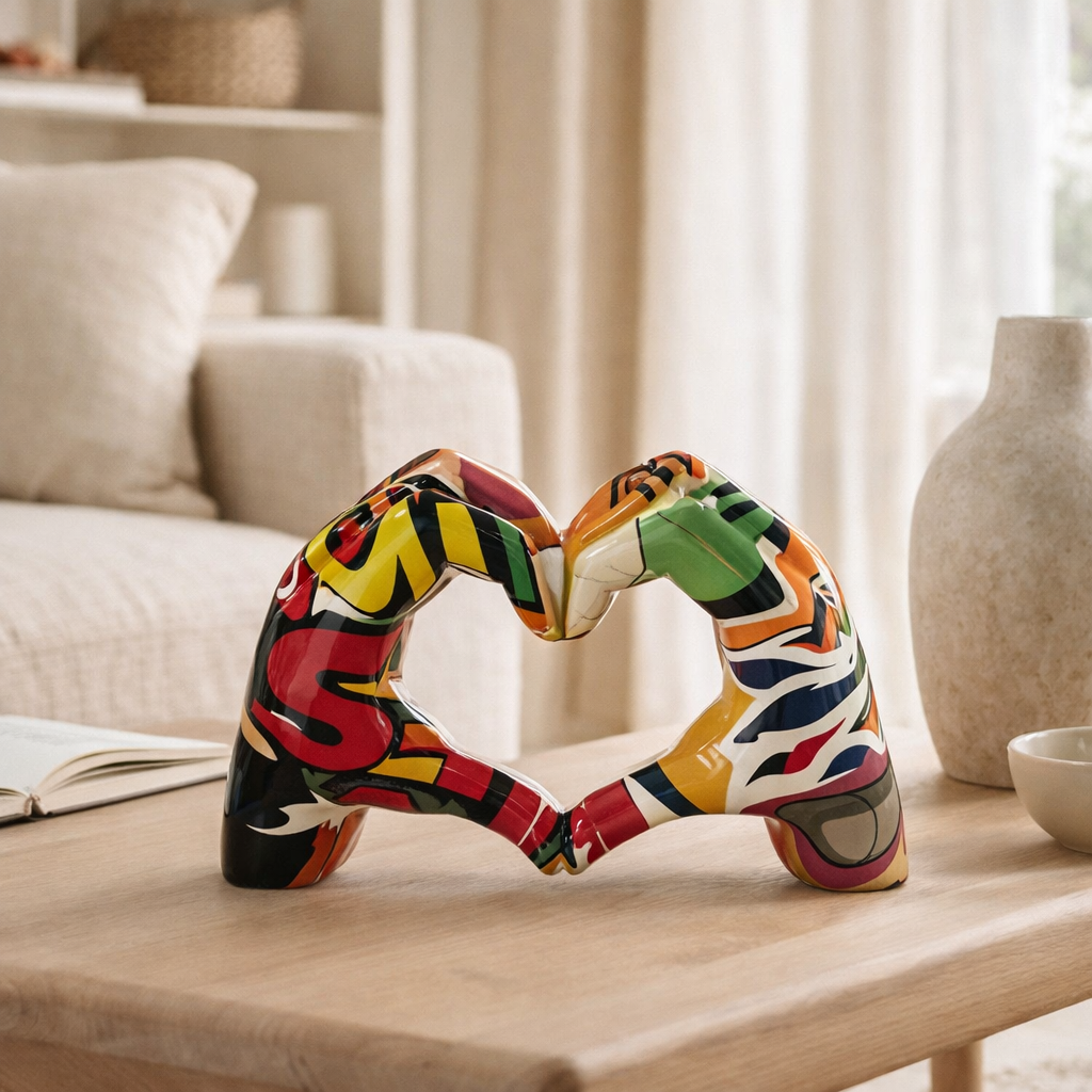Polyresin Hand Heart coloré en situation