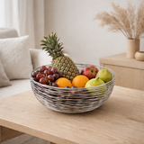 Panier de fruits Ø 30 cm H 13 cm Bol de panier à pain bol en métal argent rond ou structure en fil métallique de poupée en or en situation