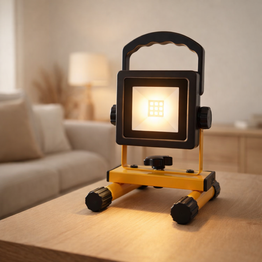 Spotlight LED Pablo, en plastique noir avec des LED fermement intégrés, pratique pour le garage, l'atelier et le camping en situation