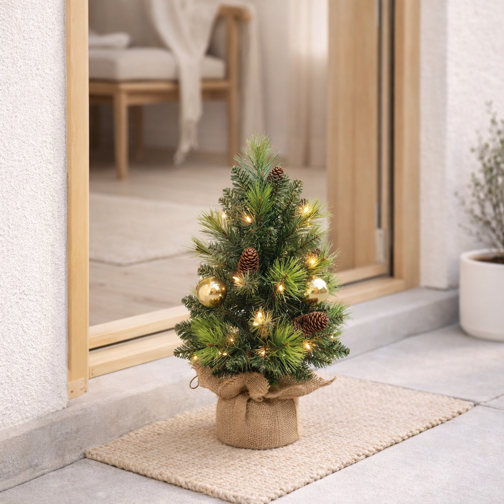 Décoration extérieure Noel LED en métal et en plastique en vert et en or, avec des LED fermement installées en situation