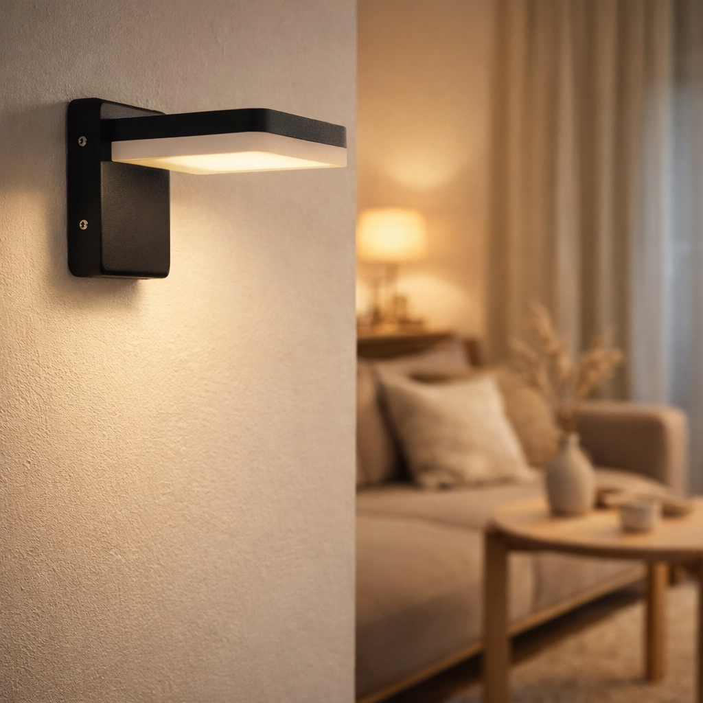 Lampe murale externe LED Clair, en métal et en plastique en anthracite, avec LED intégrée en situation