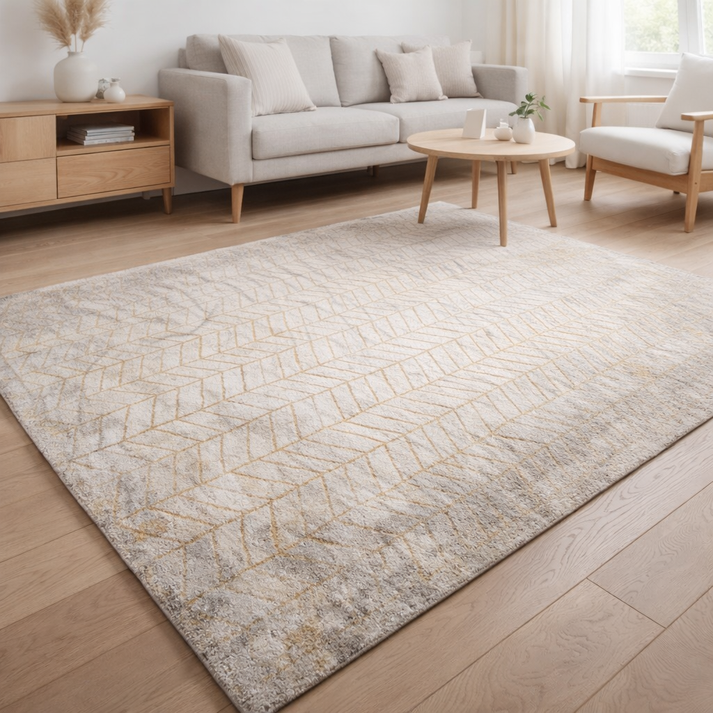 Tapis Eco - Central Yellow - Tapis beige, gris et jaune en situation