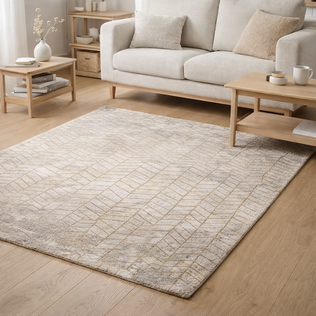 Tapis Eco - Central Yellow - Tapis beige, gris et jaune en situation