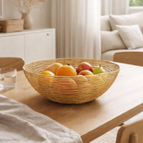 Corbeille à fruits 4 parties métal ø 40 cm H 11 cm Corbeille à pain coupe à fruits ronde argent ou or structure fil Vita en situation