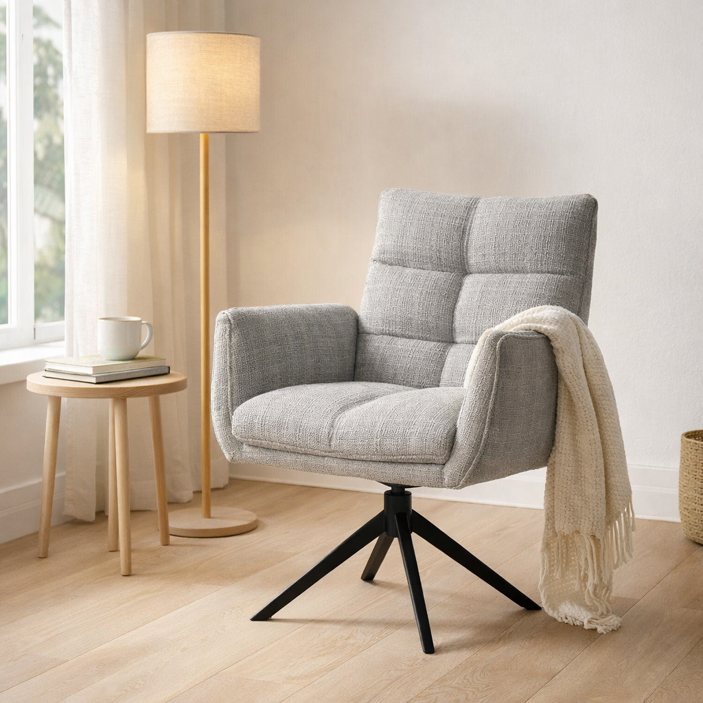 Fauteuil Nova Tissu Cremona %2385 Gris Clair - Structure rotative 360 noir A360 en situation
