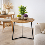 Table basse table d'appoint rond bois massif Ø 56 cm table de salon la palma cadre en métal noir en situation
