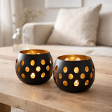 Candle Holder Set Porte-toilette en 2 parties Florin Forne Sphérique Black Matt Gilded à l'intérieur en situation