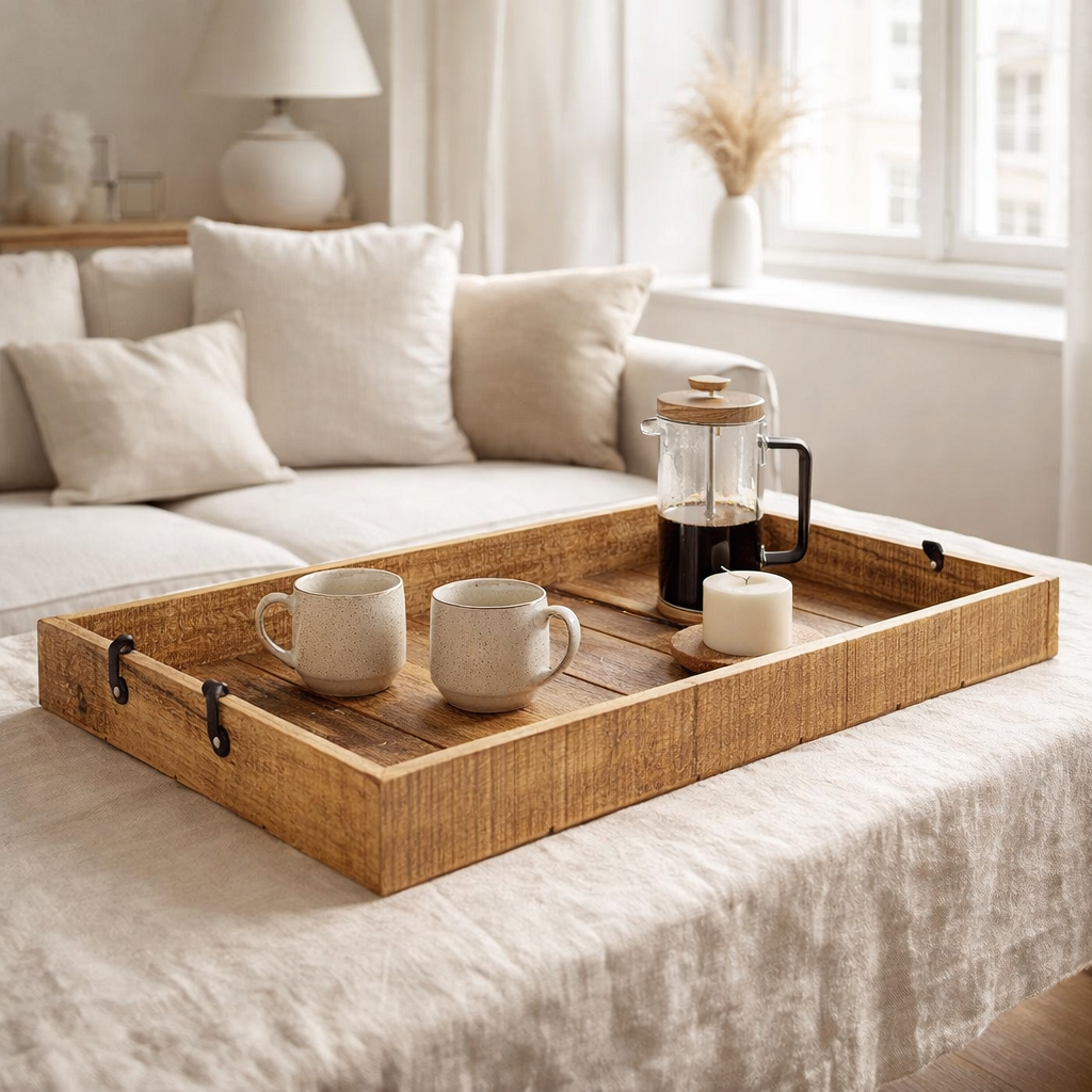 Plateau en bois plateau de service xxl 57x39cm plateau de décoration en bois comprimé en bois massif massif en situation