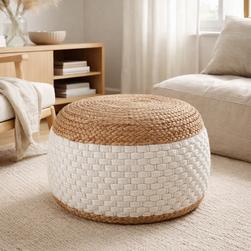Pouf ottoman en jute environ 50x50 cm tabouret décoratif pouf en jute naturel ottoman coussin de sol ottoman en situation