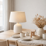 Abat-jour pour les lumières de table, Ø 40 cm, Ø à l'étage 30 cm, 22 cm de haut, mélange de coton en polyester en beige. en situation