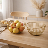 Panier de fruits Métal Ø 25 h 14 cm Panier à pain Ensemble 2 morceaux Bol de fruits Metal Noir ou or Round Wave en situation