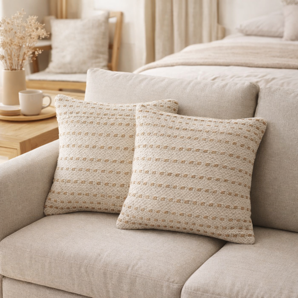 Coussin décoratif 40x40cm coussin décoratif ensemble de 12 pièces 2 x 6 coussins de canapé en PU coton et jute naturel en situation