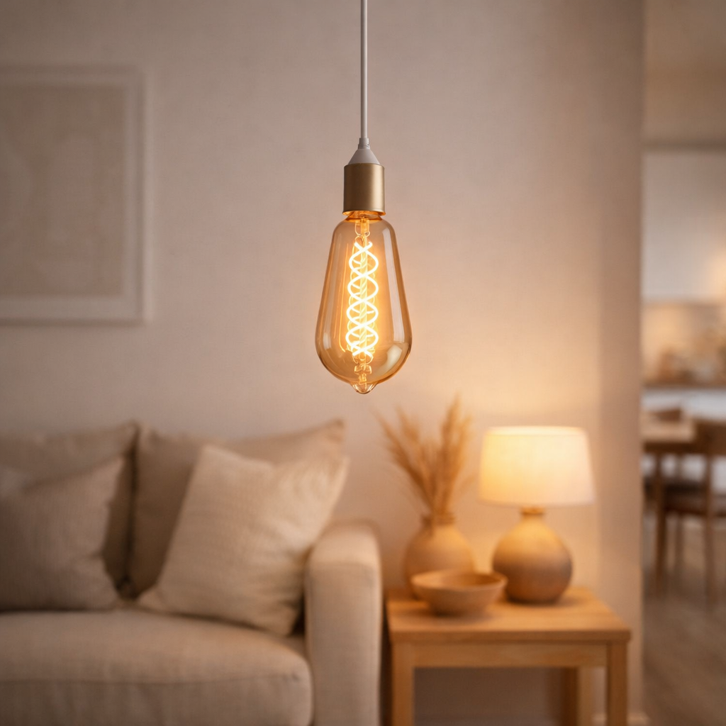 Lampe LED Dilly Version E27 3 set, 4 watts, Ø 6,4 cm, en métal et en verre, ambre en situation