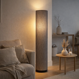 Lampe debout Beate Gray en métal et un souffleur de texte en gris, socket E27, lampe à manger pour salle à manger, salon, couloir ou bureau, environ 110 cm de haut en situation