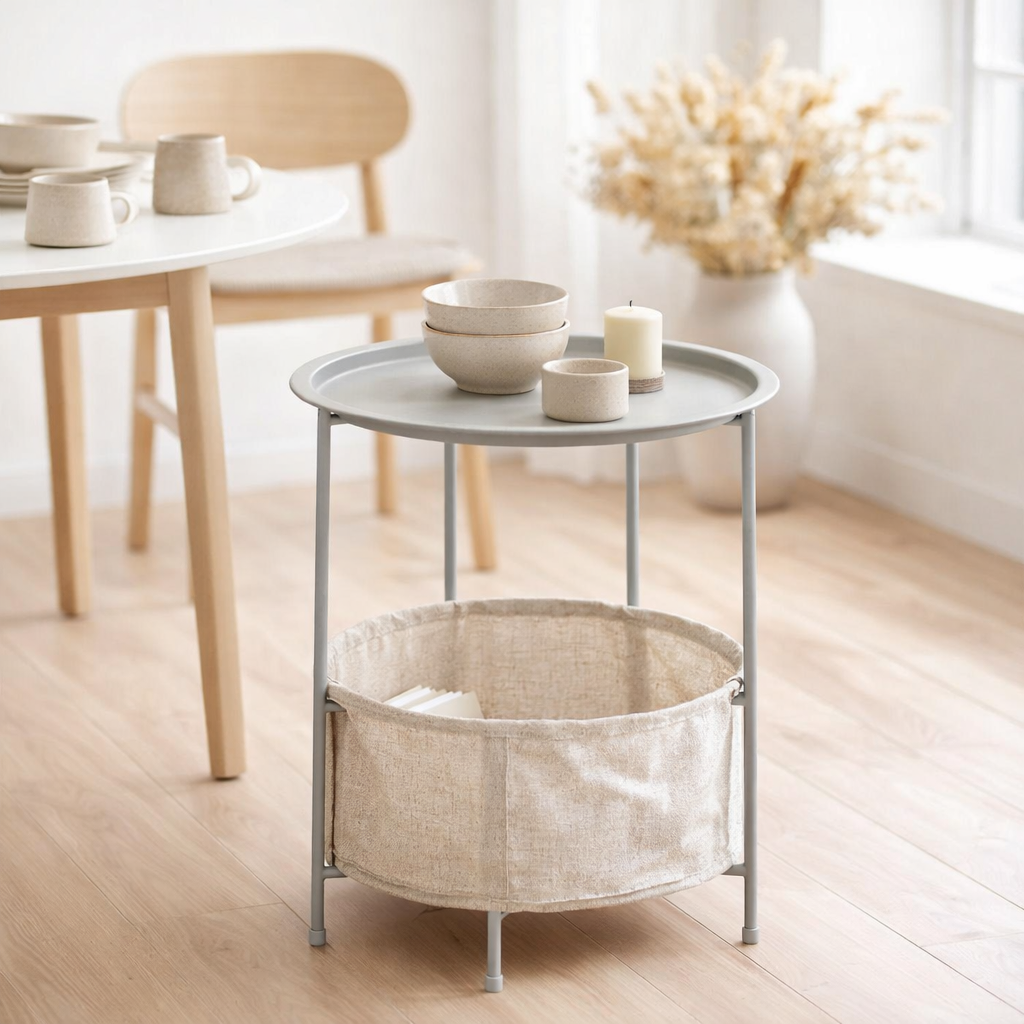 Tableau d'appoint Ø 47 H 51 Métal 2e choix Round avec compartiment de rangement Terrasse de table de table de jardin en alberta en situation
