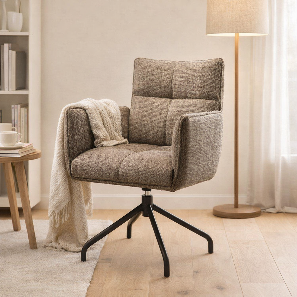 Fauteuil Nova Tissu Cremona %2318 Taupe - Structure rotative 360 noir P14 en situation