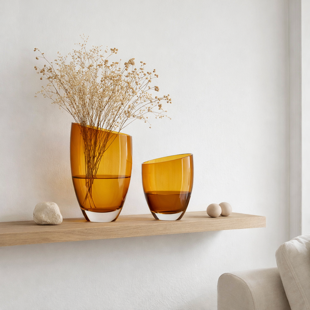 grand vase en verre, cristal clair, ambre, BULED 30 AMBER Verre de 9 mm d'épaisseur en situation