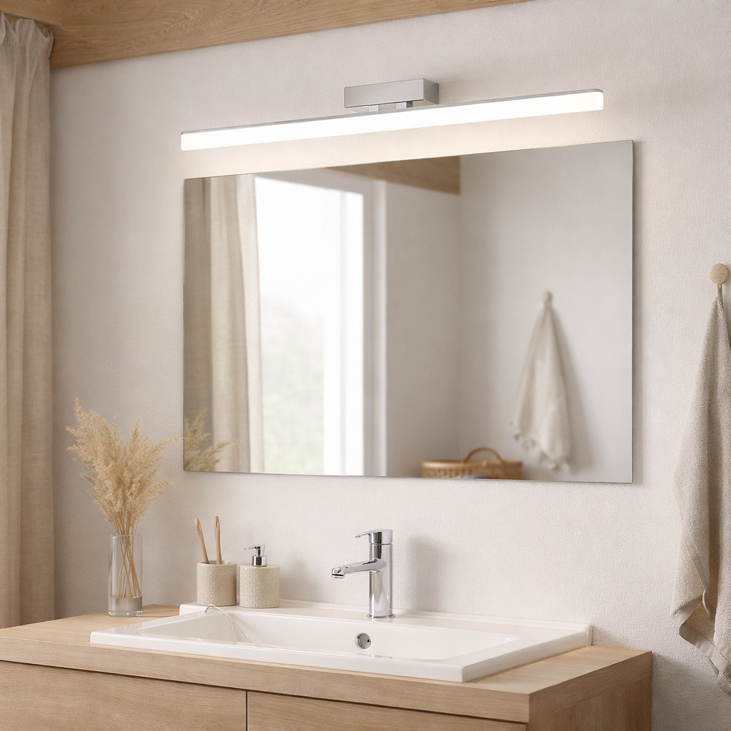 Miroir LED Light Vareta Métal et plastique en chrome avec des LED fermement installées en situation