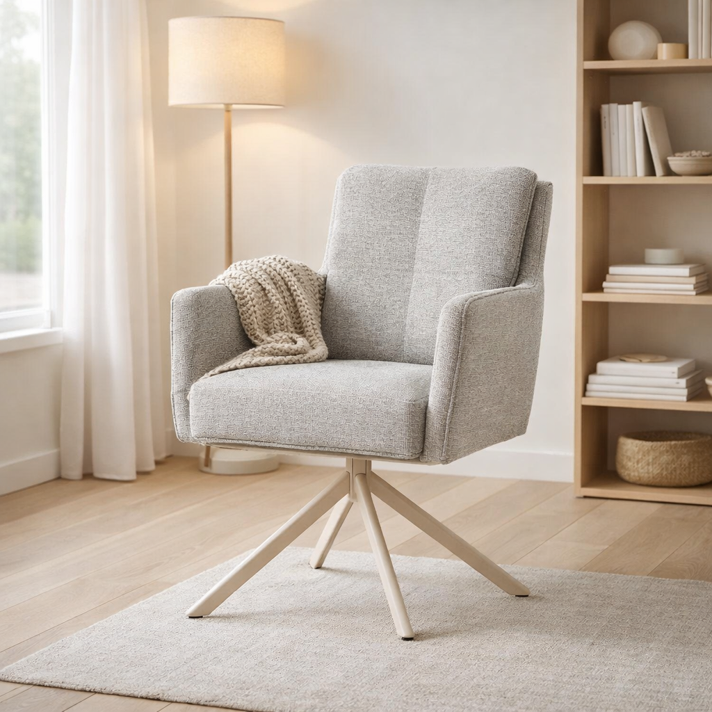 Fauteuil Alex Tissu Cremona %2385 Gris Clair - Structure Rotative 360 Beige A360 en situation