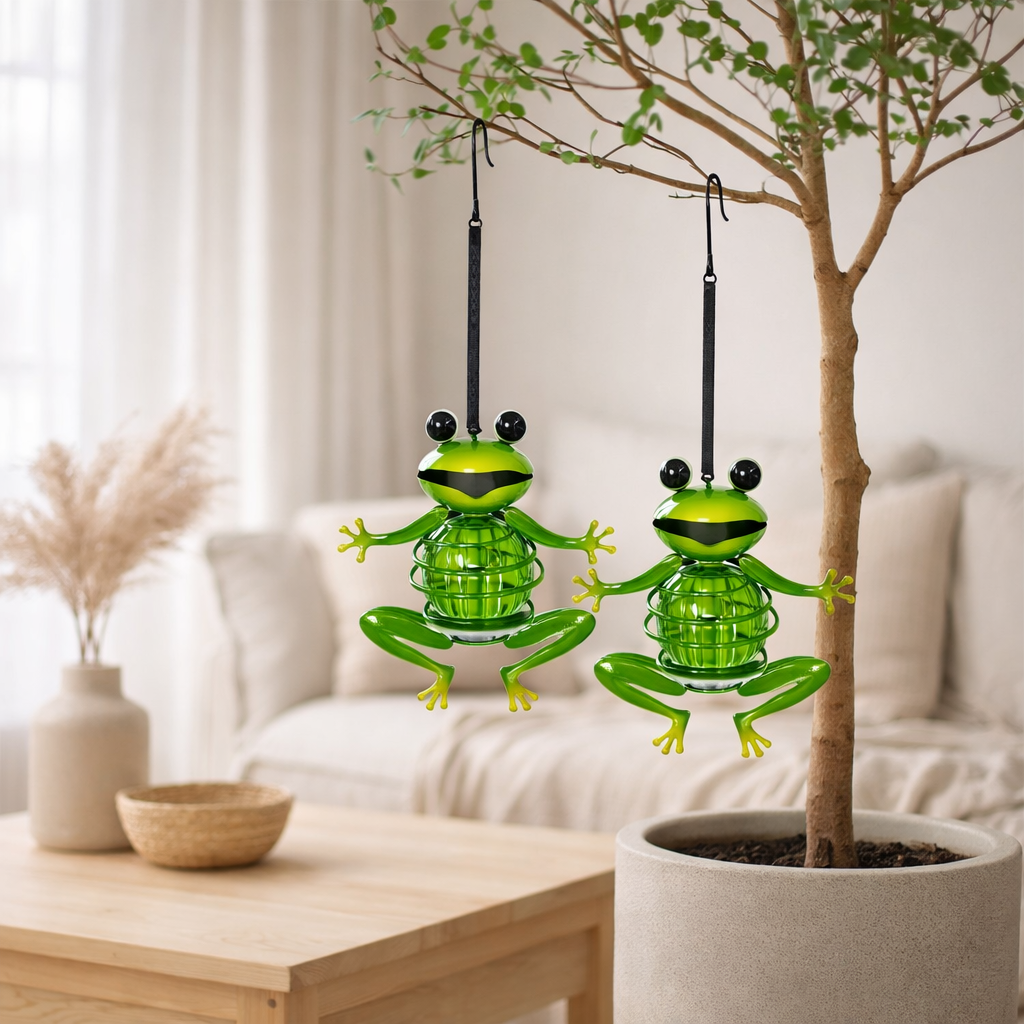 2 Set Solar-Deco Hanging Light Frosch Env. 20 cm de haut, en fer peint, y compris le capteur crépusculaire; en situation