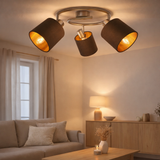 Mur et plafond à 3 places «Maron» en métal-satin-matt avec parasols en tissu en marron, avec douille E14, lampe pour le salon, salle à manger, couloir et bureau, 28,5 cm de diamètre en situation