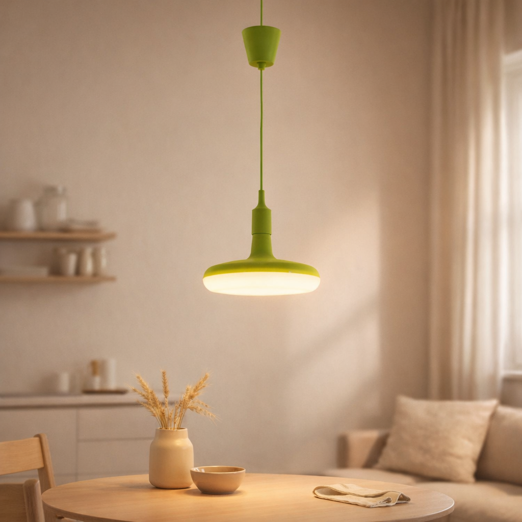 Lampe à pentence UFO LED Green suspension de lampe en plastique avec une prise E27 comprenant la lampe en situation