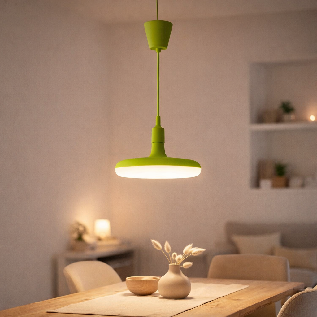 Lampe à pentence UFO LED Green suspension de lampe en plastique avec une prise E27 comprenant la lampe en situation