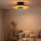 Lampe plafond LED Firenze lampe au plafond métallique en noir et or, LED fermement installée, éclairage pour le salon, le bureau ou la tige d'entrée de 30 cm de diamètre en situation